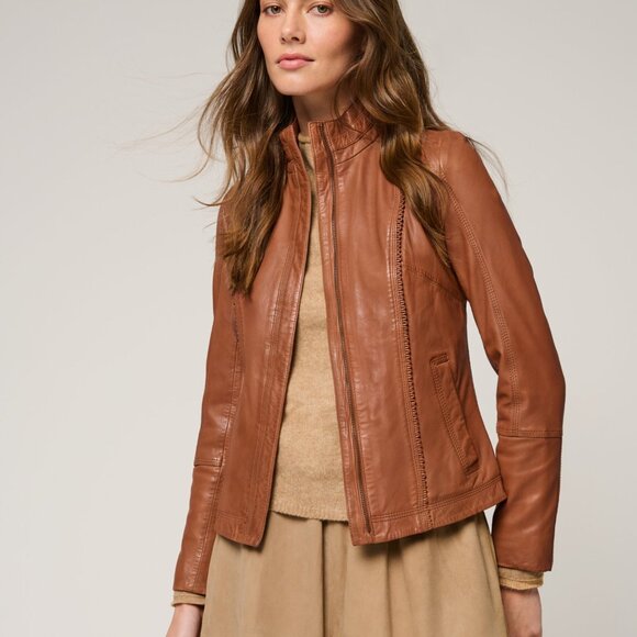 Overland Sheepskin Company Azura Leather Jacket - Cognac - Picture 2 of 5